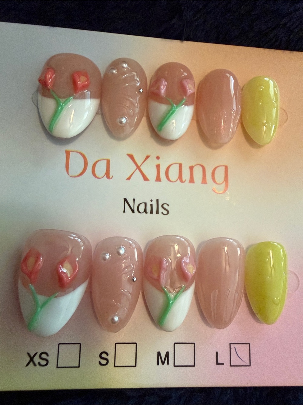 Pink 3D Floral handmade acrylic Press-On Nail Set with Yellow Accent
